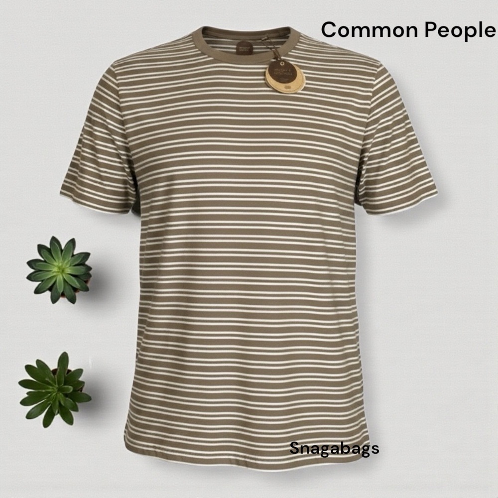 Common People NWT Men's Taupe Boucle Texture Soft Cotton Striped T-Shirt XL